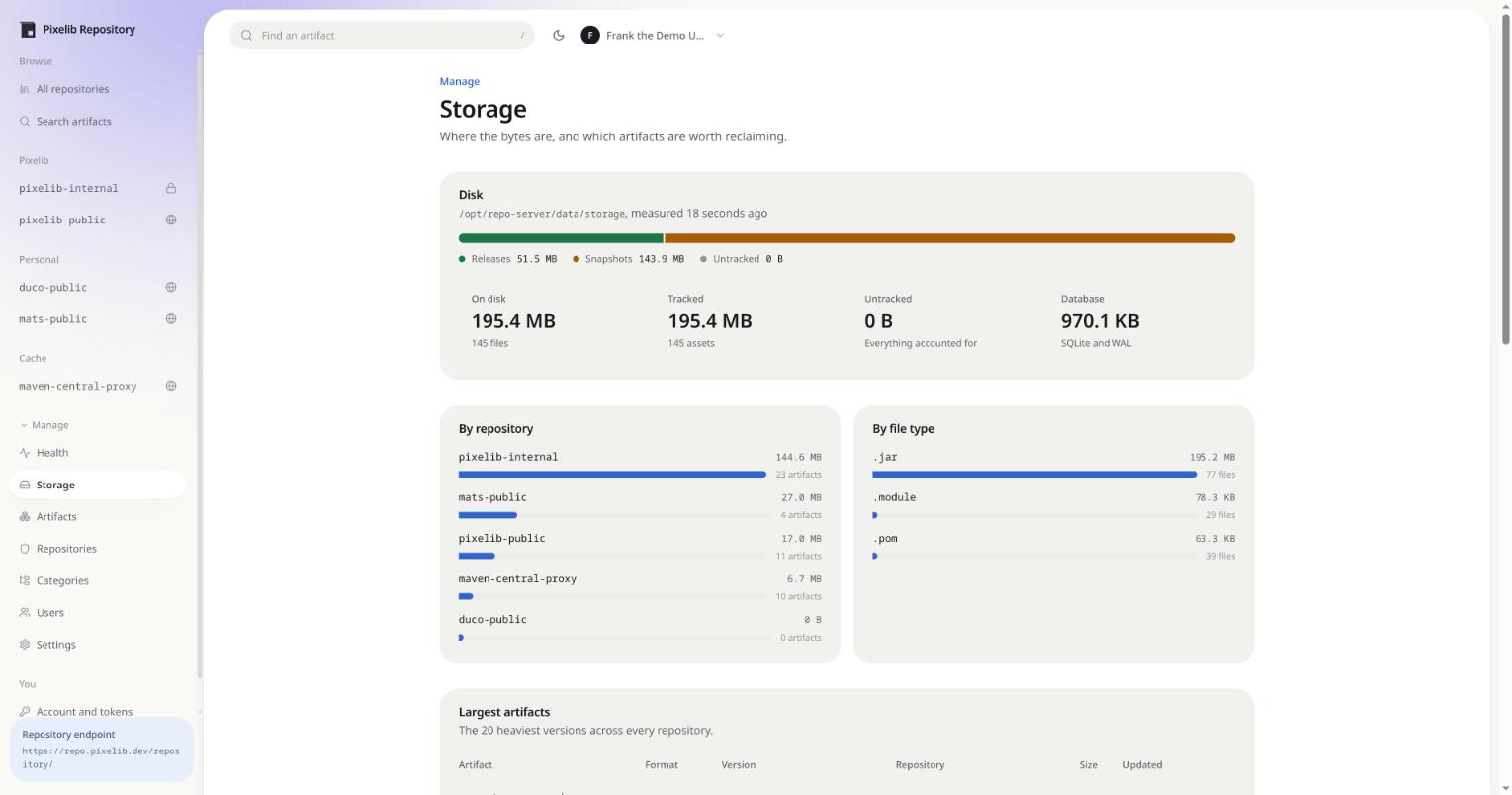 The storage dashboard